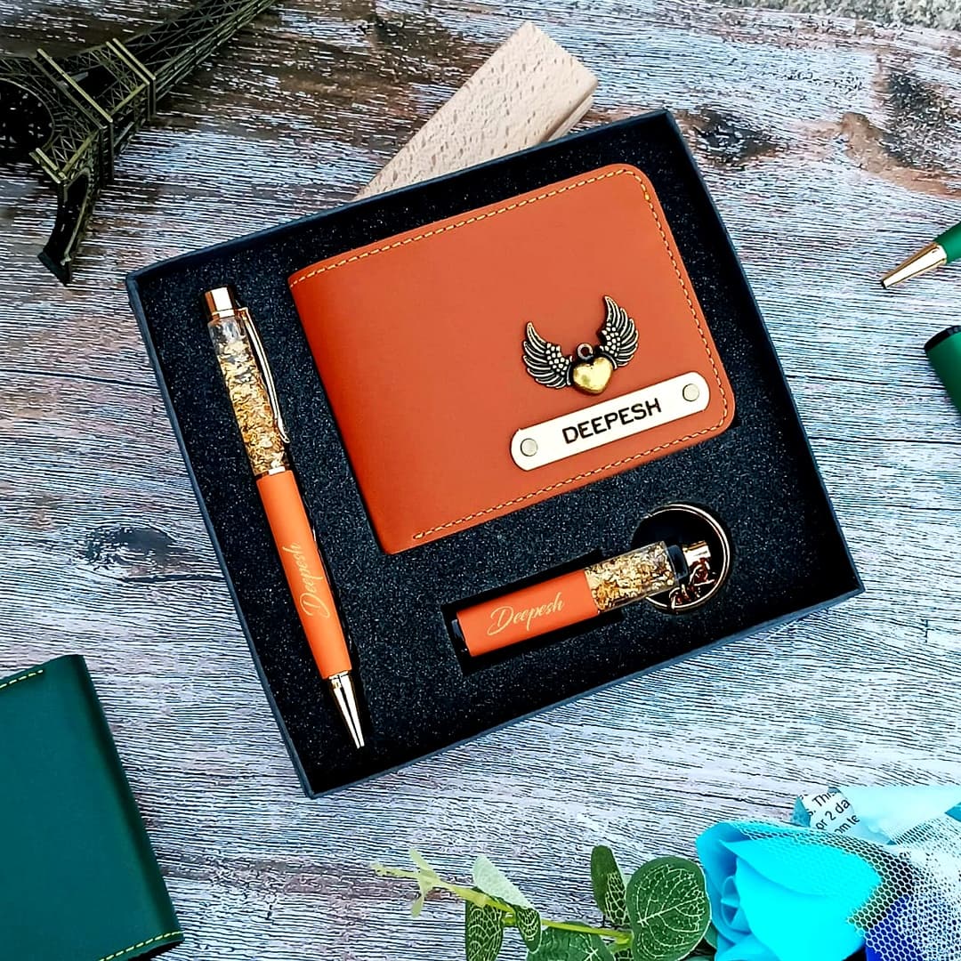 Premium Personalized Men's Gift Set –  (Wallet, Pen & Keychain)